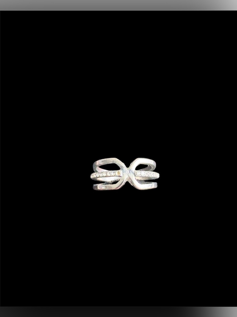 Silver Double-Open Band Ring with Pavé Accent